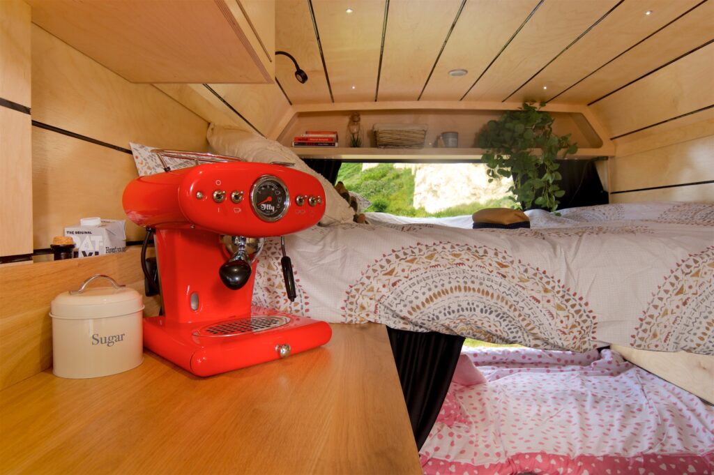 A coffee machine is just one of the appliances you can use in a campervan