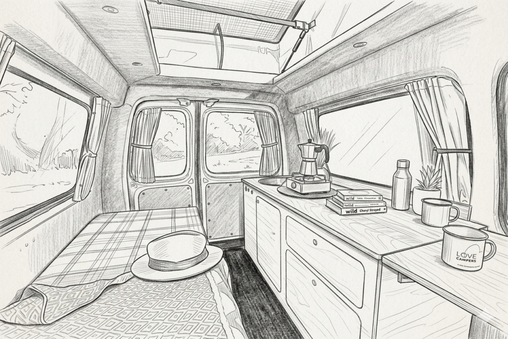 campervan design sketch - Chamonix layout