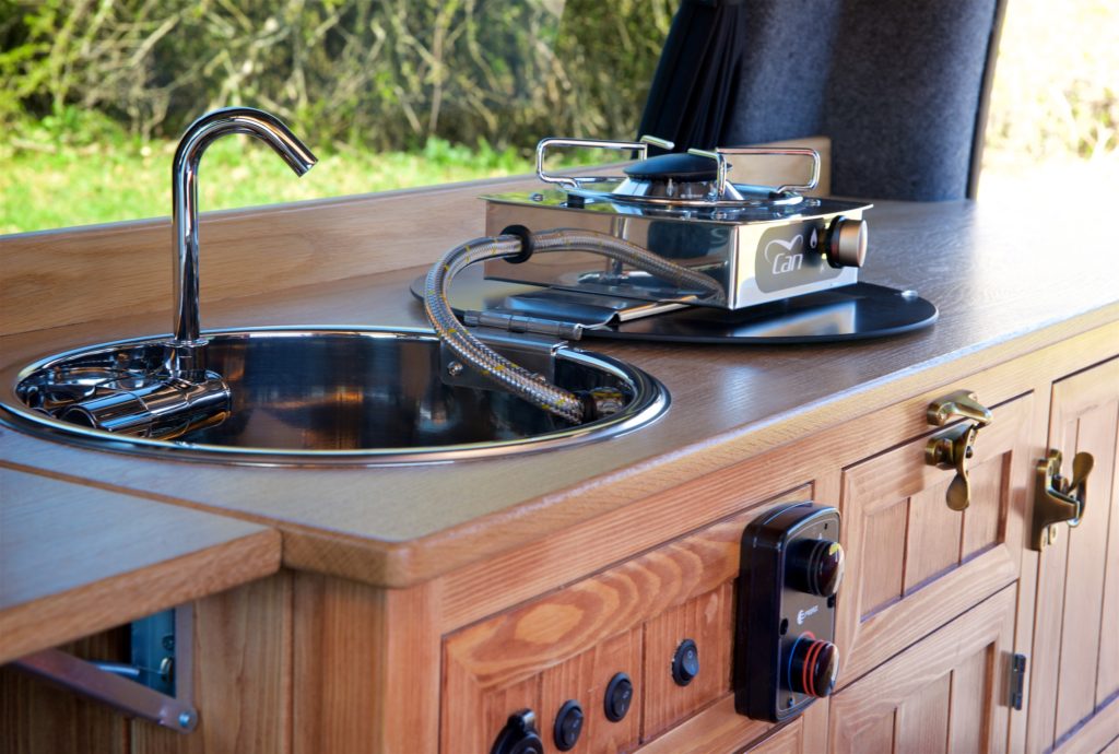 Sink and hob inside VW Caddy Maxi Campervan