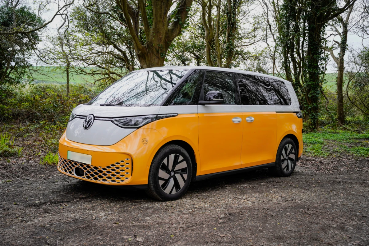 VW ID. Buzz electric campervan conversion in orange and white